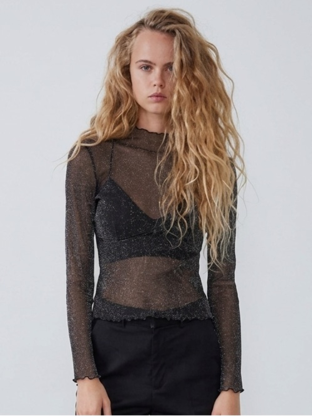Zara Black Sheer Mesh Long Sleeve Top | Size M | Lightly Worn